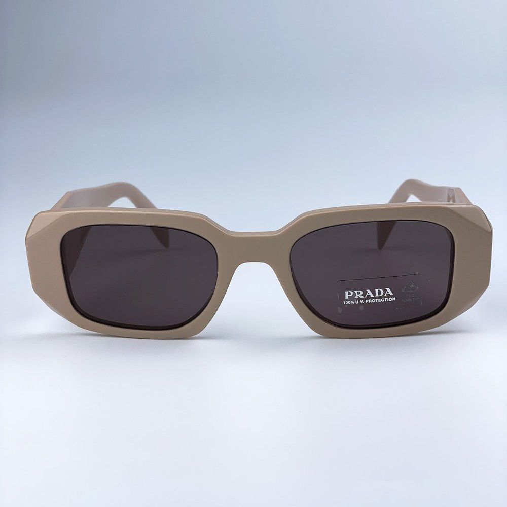 Prada PR17WS VYJ6X1 Powder Beige Brown Rectangle Unisex Sunglasses